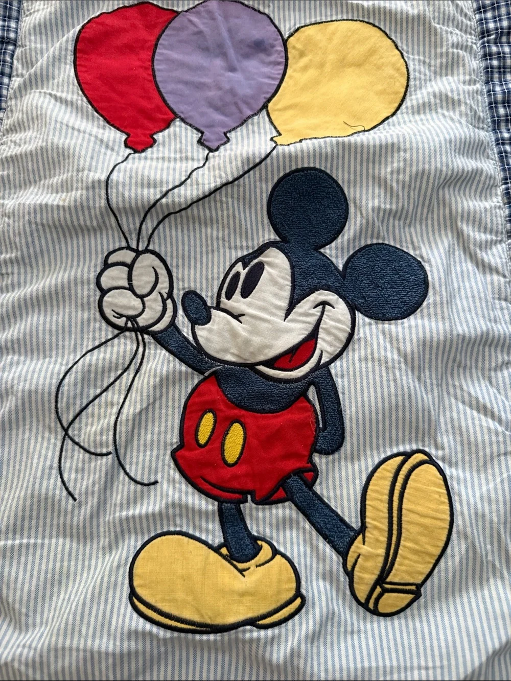Mickey Crib Quilt Comforter Vintage 90s Crown Craft Disney Balloons Plaid